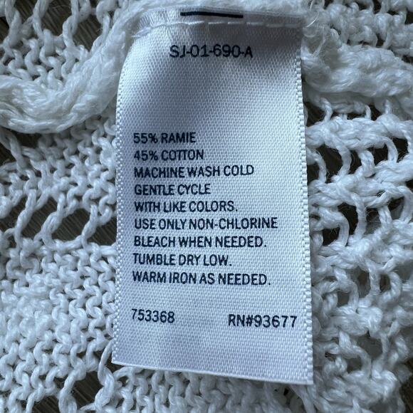St Johns Bay Cropped Open Knit Cardigan Womens Large White Short Sleeve - Picture 10 of 10